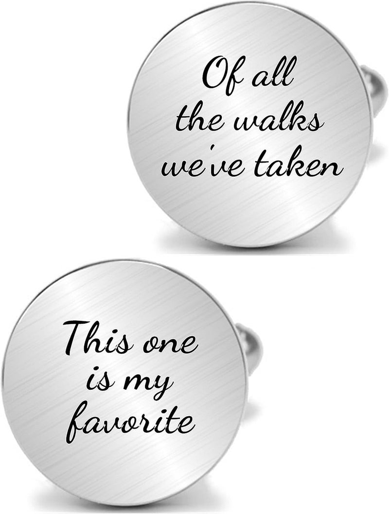 Vkooer Personalized Engraved Cuff Links Tie Clip Set Custom Engrave Phrase Wedding Cufflinks Jewelry Gift for Father Dad Of all the Walks We've taken This one is my Favorite - Image 1